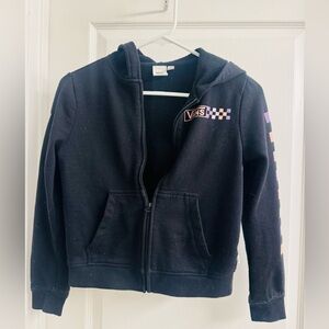 Vans Kids Black Zip-Up Hoodie with Checkered Detail _ size small
